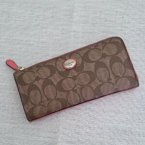 Coach Signature Brown and Pink Wallet